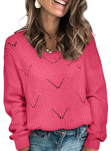 Image of Dokotoo Womens Sweaters 2026 Crewneck Cute Elegant Soft Long Sleeve Hollow Cable Knit Pullover Tops