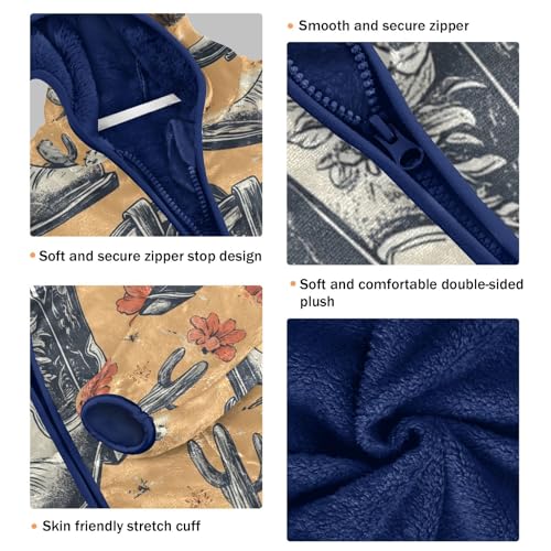 Cowboy Boots Pattern Toddler Fleece Jacket Girl Boys Hooded Fleece Jacket Coat Warm Outwear Zip-up 3-10T3