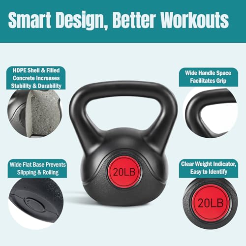 OLIXIS Hard Kettlebell Set, Exercise Equipment with Multiple Choice, HDPE Coated Concrete Kettlebells, Wide Handle & Bottom, All-Weights Workout Equipment for Home Gym Outdoor - Image 4
