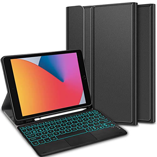 ELTD für iPad 8./7. Generation (Modell 2020/2019) Tastatur (Deutsches QWERTZ), iPad 10,2 Tastatur, iPad Air 3 Tastatur Hülle mit Hintergrundbeleuchtung Kabellose Tastatur, Schwarz