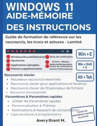 livre Windows 11 Aide-mémoire des instructions: Guide de formation de référence sur les raccourcis, les trucs et astuces - Laminé