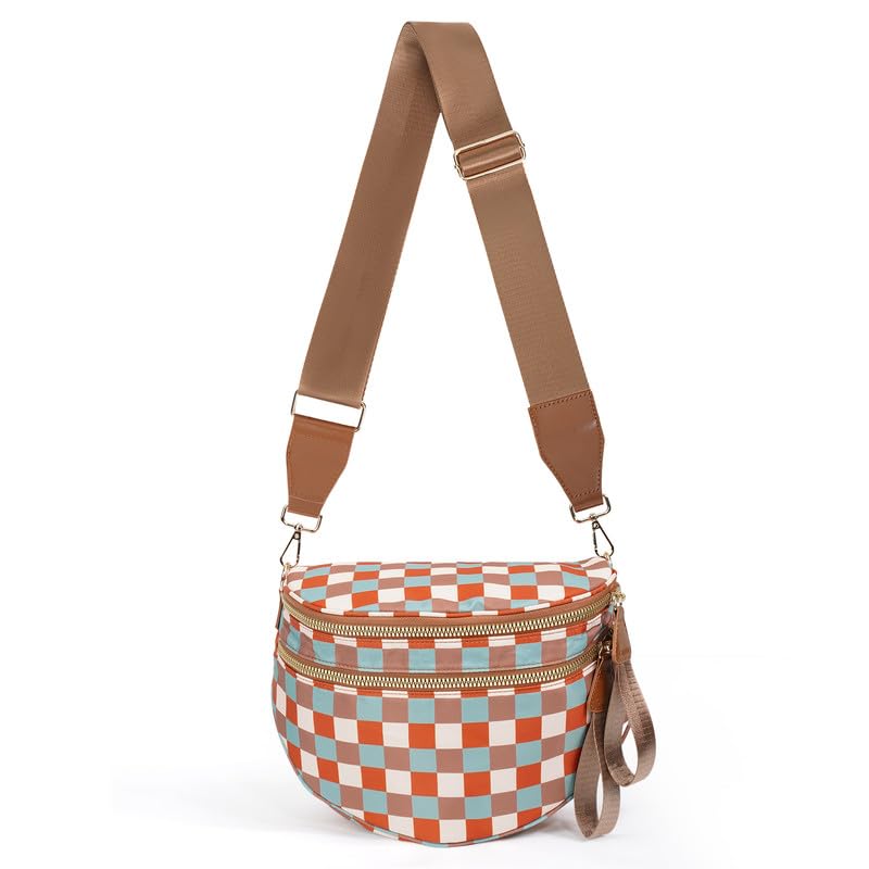 Jooniter Spacious Crossbody Bag Nylon Bum Bag for Women Fanny Packs Handbags with Adjustable Straps Multicolor Checkered
