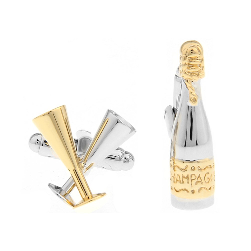 Champagne Wine Bottle and Glasses Cufflinks