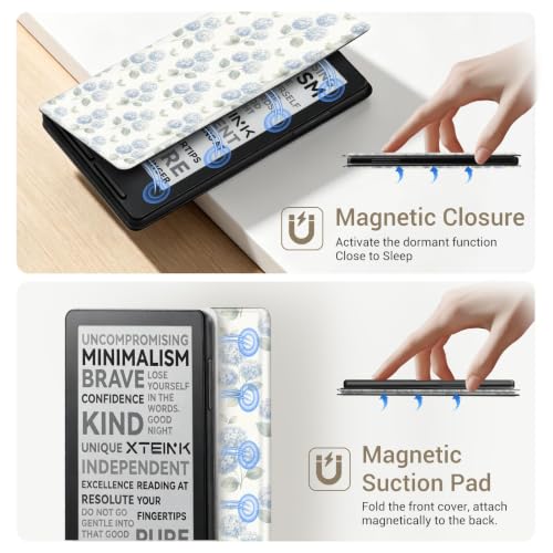 Image of CoBak Magnetic Case for XTEINK X3 eBook Reader, 3.7 inch Ultra-Lightweight PU Leather Cover(Hydrangea)