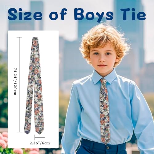 Floral Boys Tie Cotton Kids Ties for Boys Girls, Self-Tie Boy's Necktie for School Uniform Wedding Party Graduation4