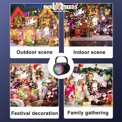 Image of Pick Ur Needs Christmas LED Projection Lamp with 16 Pattern Rotating Effects Indoor Outdoor Decorative Light for Festival, Party, Xmas Tree & Home Decor | Waterproof Disco Projection Light