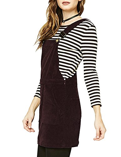 ASMAX Haoduoyi Womens A-line Corduroy Mini Overall Dress(XL,Brown)