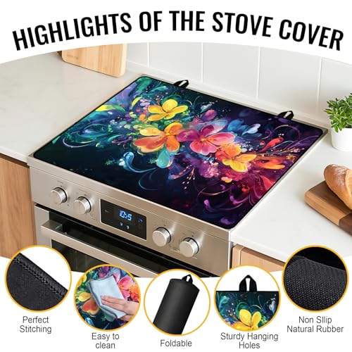 Image of Stove Top Cover for Electric Stove,Glass Stove Top Cover, Heat Resistant Glass Cooktop Cover, Stovetop Protector, Kitchen Decor, Dish Drying Mats Cover for Ceramic Washer Top 28.5x20.5 inch