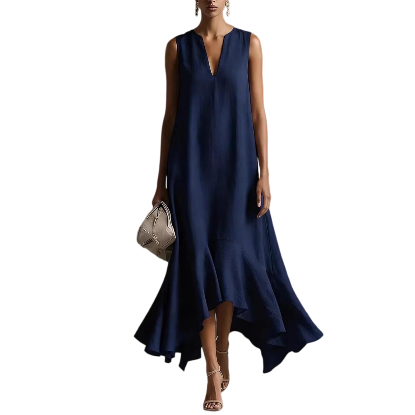 Vestido Casual de Escote en V Verano Casual Elegante y de Moda