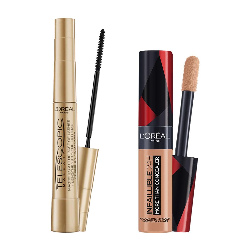 L’Oréal Paris Telescopic Maskara - Siyah & Infaillible Tüm Yüze Uygulanabilir Kapatıcı 330 Pecan Makyaj Seti