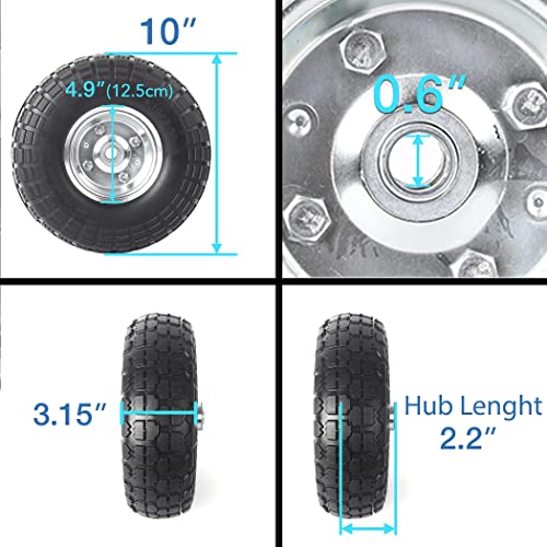 ar-pro 4-pack 10-inch solid rubber tire wheels - replacement 410350-434 flat free tire with 5834 bearings 2234 offset hub - perfect for lawn garden cart hand truck wheelbarrow utility cart
