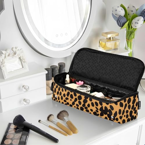 Organizador portátil para herramientas de peinado, leopardo negro marrón, con tapete resistente al calor para plancha de cabello, rizadora y otras herramientas miniatura 7