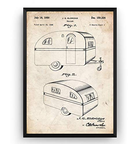 Rv Trailer Caravan 1950 Patent Print - Camping Poster Giclee Art Wall Decor Vintage Blueprint Gift - Frame Not Included #TOP1