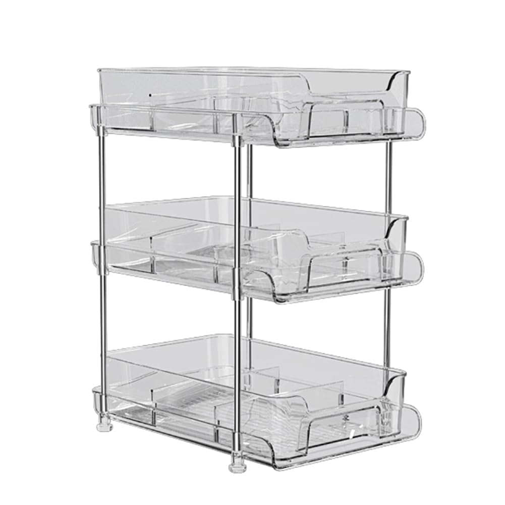 Lidzopas Multi-Functional Clear Makeup Organizer Drawer, 2 Tier Vanity Skincare Storage Rack, Bathroom Counter Shelf for Cosmetics, Toiletries, Perfume, Ideal for Home, Kitchen, Closet