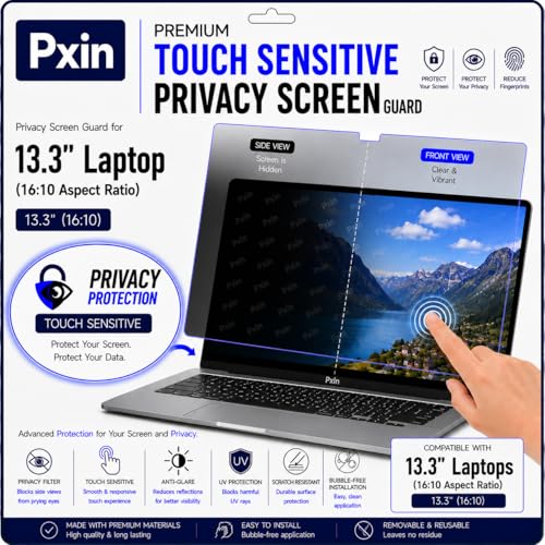 Image of Pxin Aura | 13.3 Inch (16:10) | Touch Sensitive Privacy Screen | Anti Blue | Anti Glare | UltraThin for Hyper Touch | Anti UV | Privacy Filter compatible with HP /Dell /Lenovo /Asus /Acer