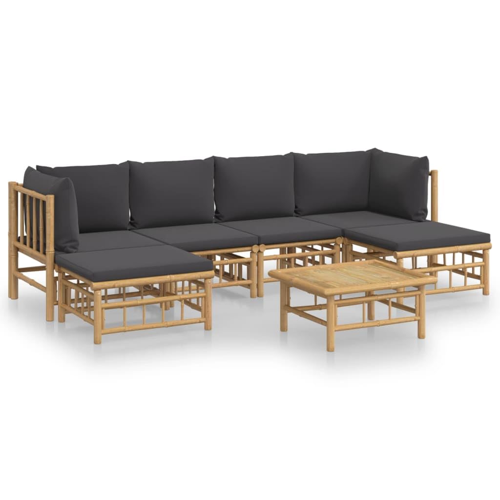 KCCKOM Garden Furniture Set 7 Piece Patio Lounge Set with Dark Gray Cushions Bamboo