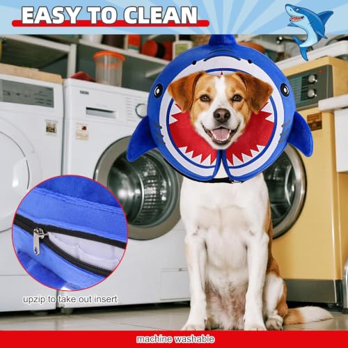 Image of KOOLTAIL Inflatable Dog Cone Collar, Soft Donut E Collar for Dogs After Surgery to Stop Licking Enhanced Alternative, Blow Up Pet Neck Pillow Recovery Adjustable Cone for Dog Cat, Shark L