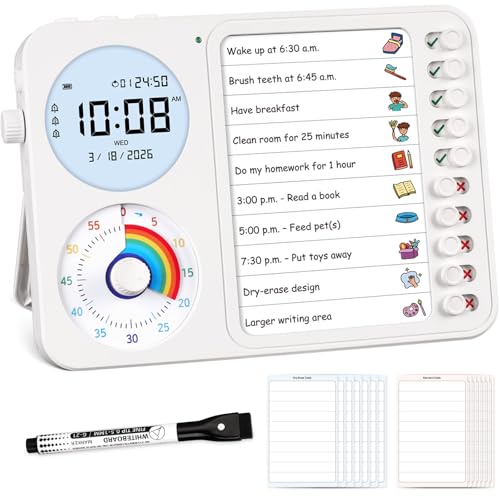 Image of 3-in-1 Visual Timer & ADHD Tool for Kids - ADHD Task Timer for Adults with Visual Schedule, Chore Chart & Planning Board for Home, School, Classroom, Work (White)