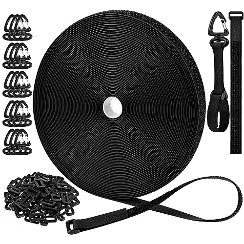 Fascette Fermacavi da 25m con 15 Fibbie Hook and Loop Strap Cinghie Fermacavi per Cable Management Fascette Nere Riutilizzabili 2 cm larghezza per Casa, Ufficio e Giardino Adesivi