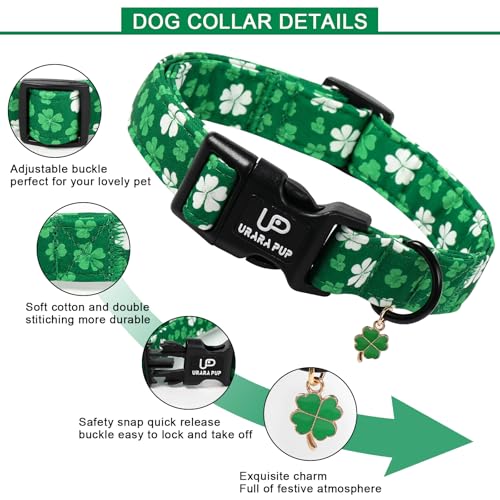 Image of St. Patrick's Day Dog Collar, UP URARA PUP Shamrock Adjustable Pet Collar with Quick Release, St. Patrick's Day Dog Accessories for Small Medium Large Dogs