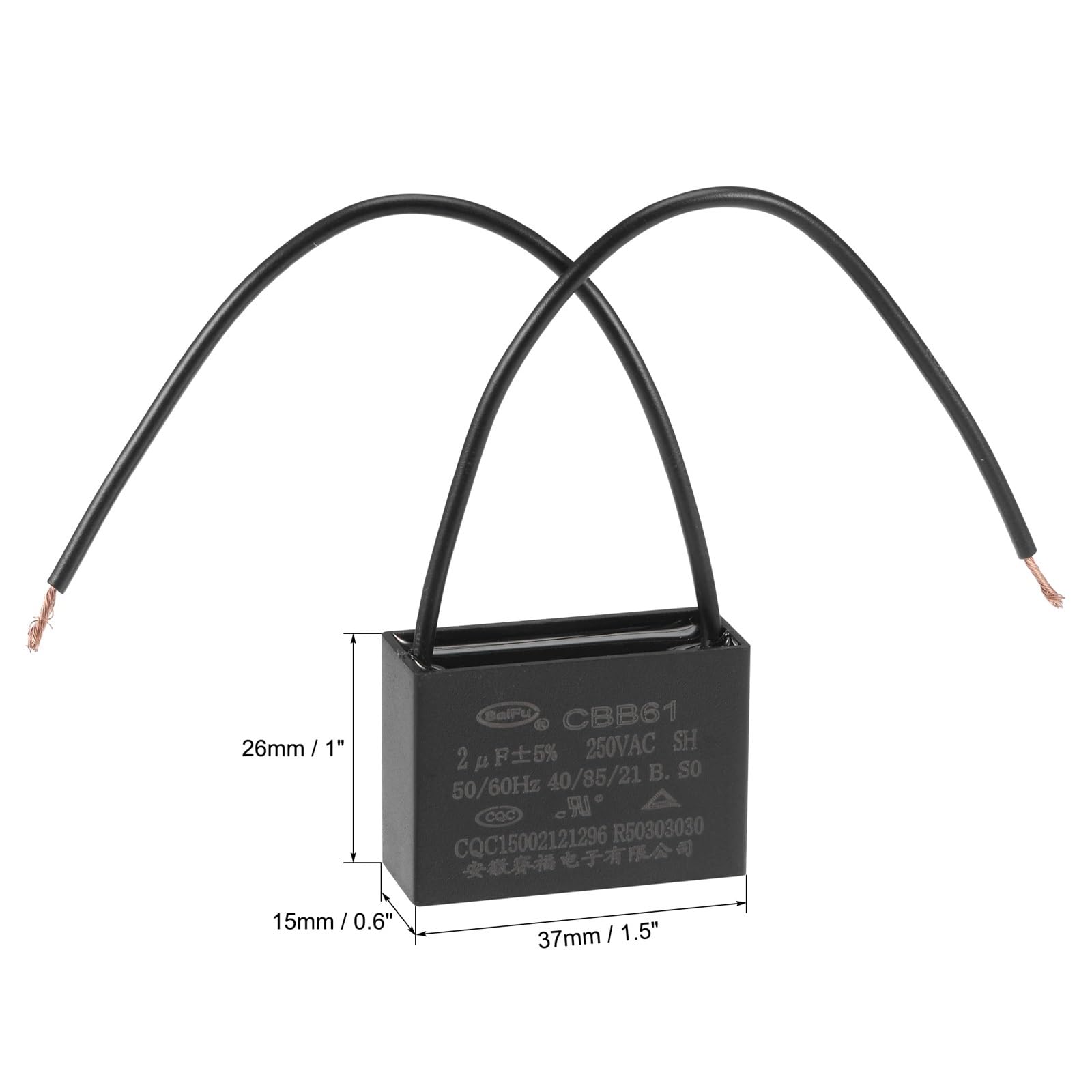 Condensador de ventilador de techo CBB61 AC 250V, condensador de película de polipropileno metalizado for generador de motor de bomba de ventilador eléctrico, 0,8 uF-3uF, 3 uds.(0.8uF)