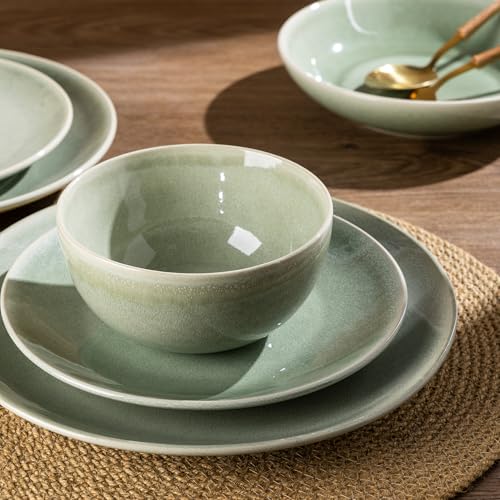 Image of GBHOME Dinnerware Sets For 6, 24Pcs Stoneware Plates and Double Bowls Sets, Dishwasher&Microwave Safe