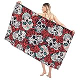 Kamoxi Microfiber Sugar Skull Towel Halloween Skulls and Red Rose Flowers Beach Towel Gothic Day of