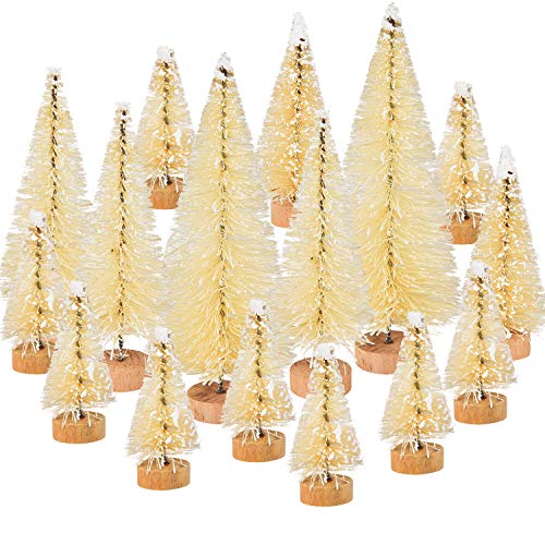 Leinuosen 46 Pieces White Artificial Christmas Tree Tabletop Mini Sisal Christmas Trees with Wooden Base DIY Craft Table Top Home Decor, 4 Sizes