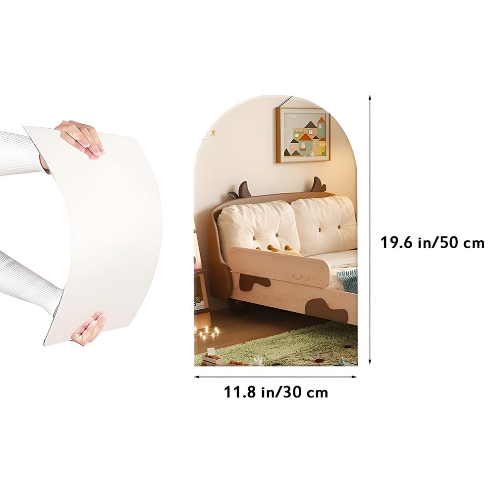 Specchio da Parete ad Arch per Bagno 50x30 cm, Senza Cornice, Specchio Adesivo Flessibile, Appendere Orizzontalmente o Verticalmente