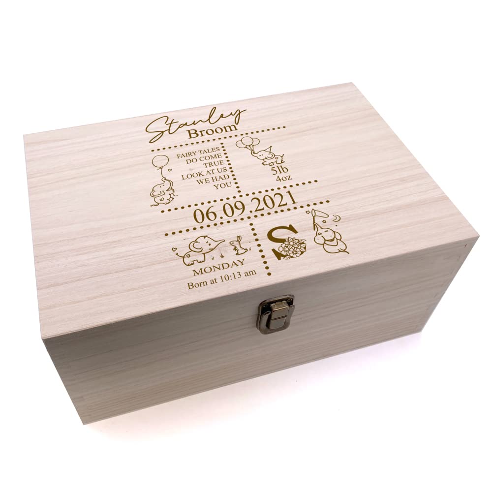 Ukgiftstoreonline Brown Personalised Baby Memories Keepsake Box Elephant Design