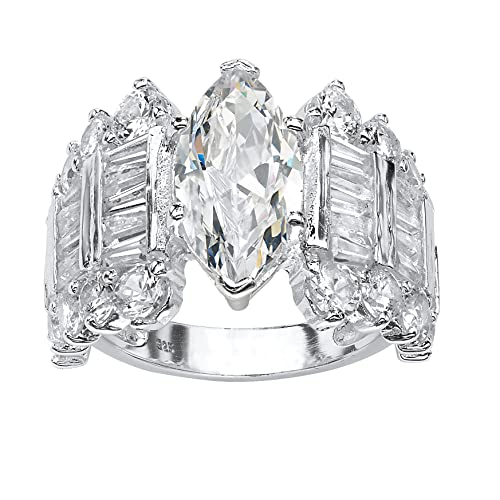 PalmBeach Sterling Silver Marquise Cut Cubic Zirconia Engagement Ring Sizes 5-10