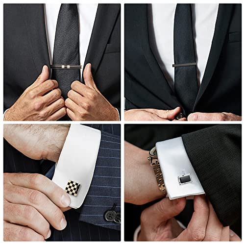 Image of UJOY Mens Tie Clip and Cufflink Set 12 PCS, Shirts Necktie Bar Pins Cuff Link Buttons, Wedding Businesss Gift for Men