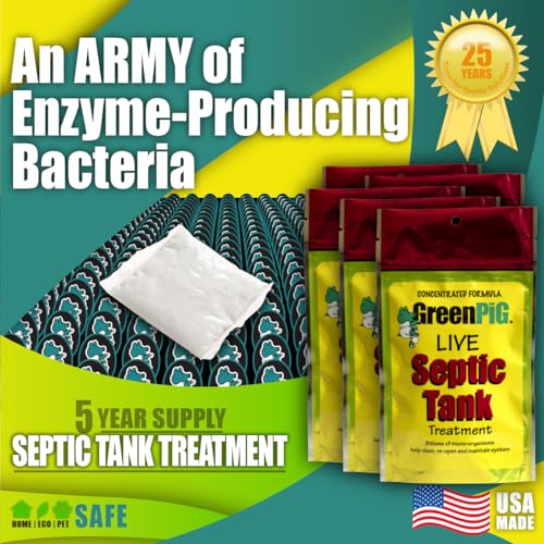 Image of GreenPig Solutions 56 Concentrated Formula Live Septic Tank Treatment, 5 Year Supply | Aids in Breakdown of Septic Waste, Prevents Backups, Easy Dissolvable Flush Packets