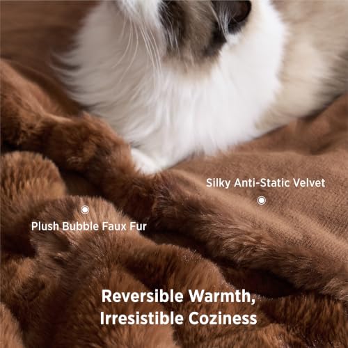 Image of Bedsure Fluffy Bubble Faux Fur Queen Blanket, 90 inchx90 inch, Tie-dye Dark Brown