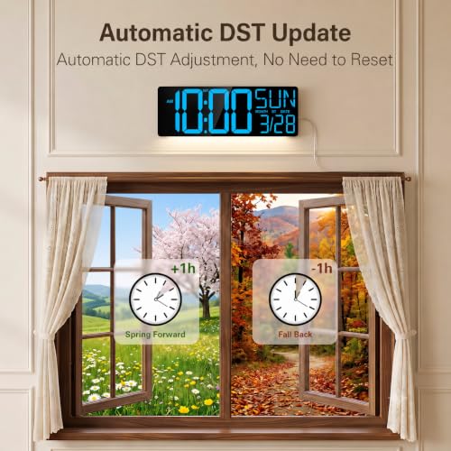 Image of JALL 18 inch Large Digital Wall Clock with Big Numbers, Remote, Timer, 12 RGB Wall Clock with Date and Temp for Teachers Seniors, Digital Clock for Arena, Gym, Living Room Classroom Decor (Blue)