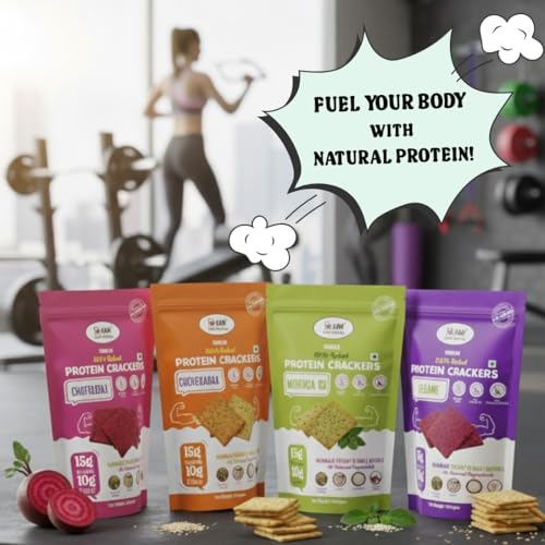 Image of NIHKAN Baked Protein Crackers Combo - Moringa, Beetroot, Sesame & Chorafali | Gluten Free Healthy Snack | 100% Baked, No Palm Oil, No Preservatives, Fibre Rich & All Natural (Combo of 4, Moringa, Sesame, Beetroot & Chorafali)