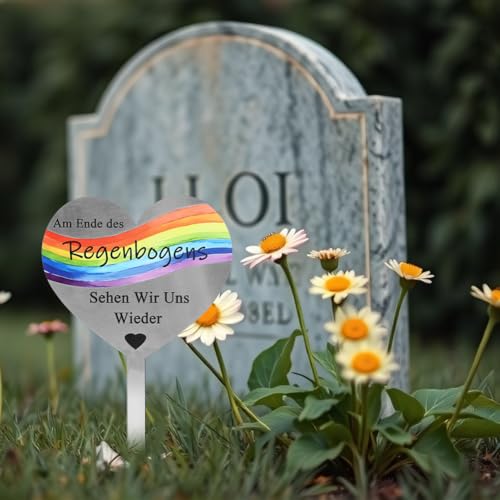 Wapasezyar Grabschmuck Wetterfest Herz aus Stahl Grabstecker Personalisiert Edelstahl Grabstein Grab Deko mit Spruch, Grabdeko für Friedhof Gärten Höfe Friedhofsdeko (Stil A)