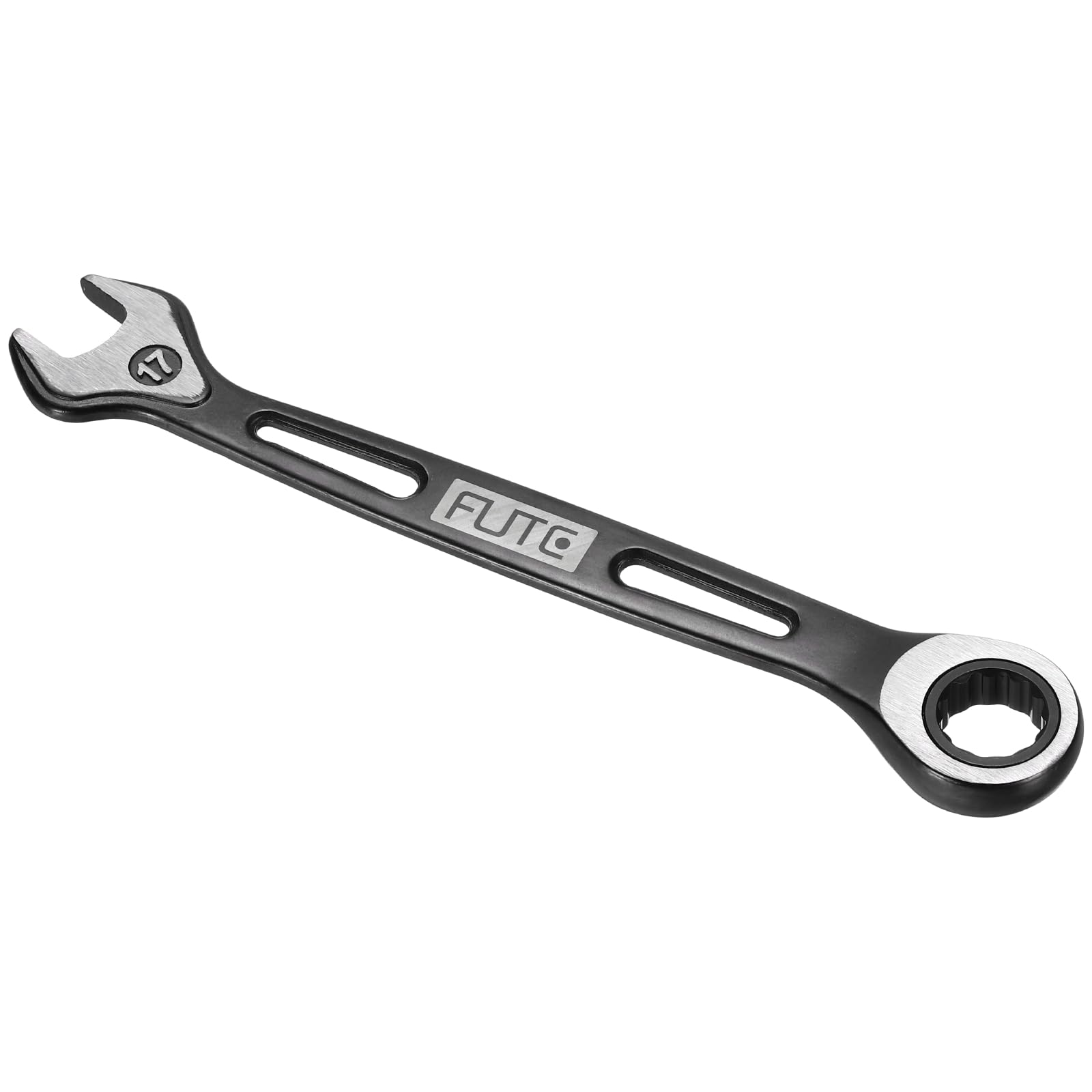 sourcing map Ratcheting Combination Wrench 17mm Stubby Wrench Metric High Carbon Steel Double 12-Point Box Open-Ended Ratchet Spanner Tool for Household Garage Workshop Auto Repairs, Black