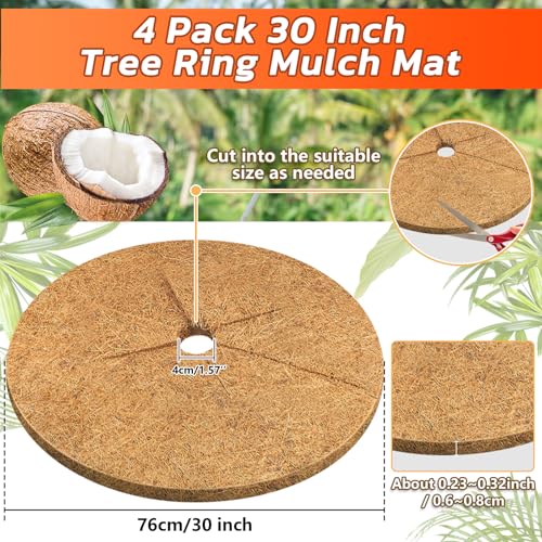 Legigo 4pcs Coconut Fiber Mulch Ring Tree Plant Protector Mat, 30 Inch Natural Coco Coir Tree Mulch Ring Plant Pot Soil Cover, Tree Rings Disc Plant Cover for Indoor Outdoor Plants, Landscaping by Legigo - Image 2