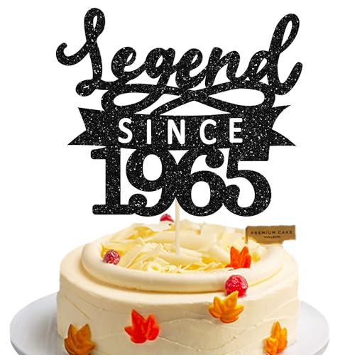 Ephlyn 1Pc Legend Since 1965 Cake Topper Glitter Sixty Happy 60th Birthday Cake Pick Cheers to 60 Years Cake Decoration for 60th Birthday Wedding Anniversary Party Supplies Black