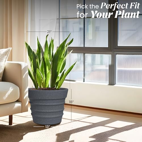 Image of YUCCABE ITALIA Fox B BR 21 Inch Grey Planter Pot Large Decorative Flower Pot for Garden & Terrace