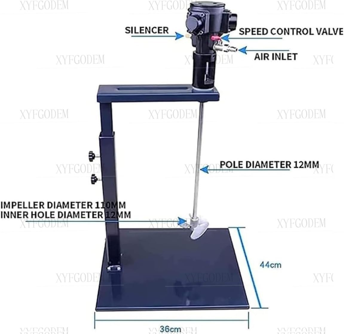 Mezclador de Pintura Neumático Industrial 5 Galones 20L, Agitador Automático Alta Velocidad 0-2600 RPM, Motor Aire 1/4 HP con Protección contra Sobrecarga