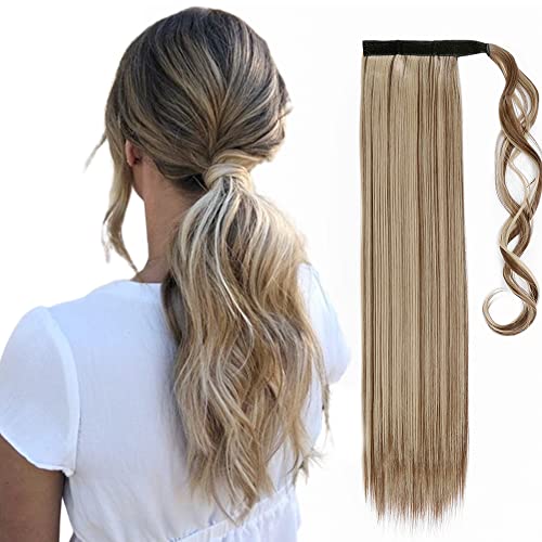 Una pieza cola de caballo Extensiones de Clip de Pelo Natural Wrap around Ponytail Cinta mágica en Pedazo de cabello 58cm Recto Castaño claro & rubio ceniza Cover