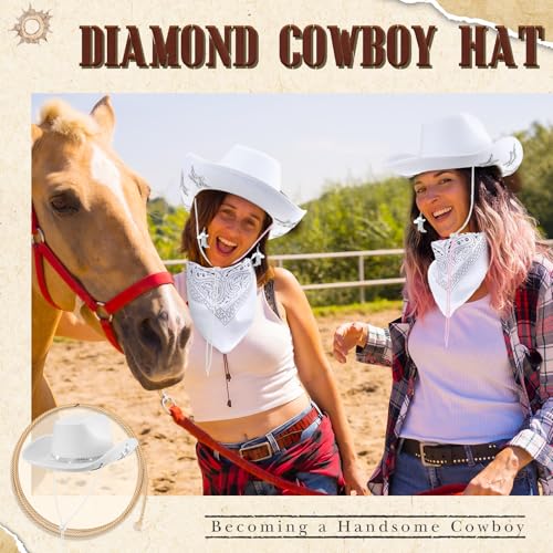 Image of Hercicy 4 Pcs Cowgirl Costume Set Cowboy Hat Sunglasses Bandana Earring Halloween Costume Accessories for Women Cosplay Party