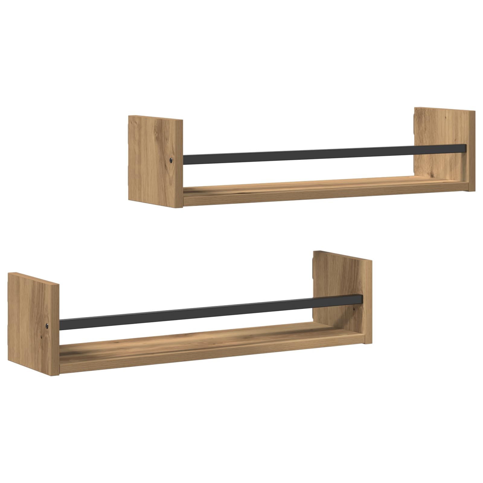 Set di 2 Mensole da Parete in Rovere Massello Artigianale, Finitura Macchiata Marrone, Dimensioni 60x16x14 cm, per Soggiorno Cucina Arredamento Casa con Stile Naturale