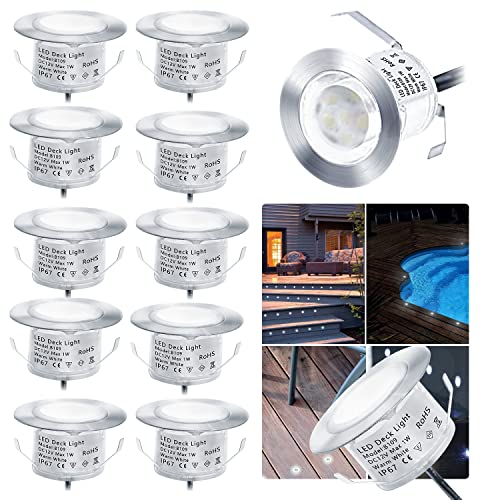 dystaval 12er Set LED Einbaustrahler Aussen, IP67 Wasserdicht, Neutralweiß Ø45mm Mini Led Bodeneinbaustrahler Aussen Terrassen Einbaustrahler Terrassenbeleuchtung für Küche Garten Treppen Holzdeck