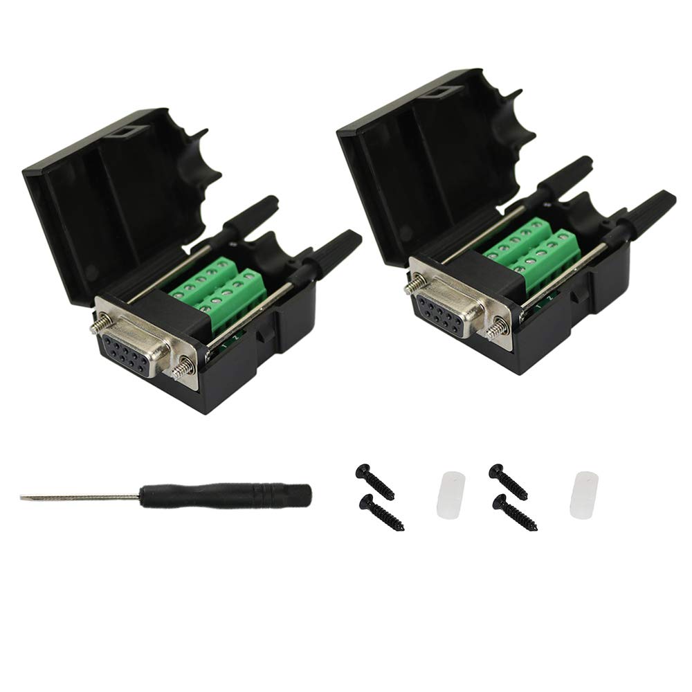 AvanexpressDB9 Connector to Wiring Terminal RS232 Serial Port Breakout Board Solder-Free, Female with Case (2 Pack)