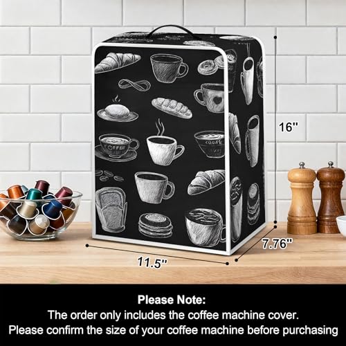 Image of Universal Coffee Maker Cover, Durable Polyester Lightweight Long-Lasting Dustproof Cotton Blend Appliance Protector for Kitchen Countertops (Black and White)
