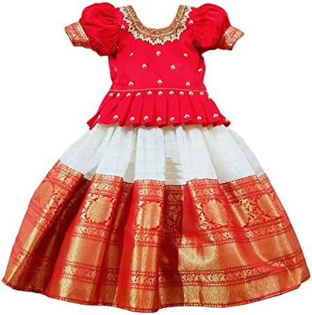 White Button Baby Girl Polyester Blend Readymade Lehenga Choli Set