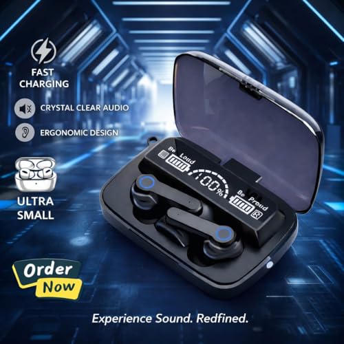 Image of M19 Earbuds Wireless Earphones, Bluetooth 5.1, 9D HiFi Sound, IPX7 Waterproof, LED Display Charging Case, Fast Charging
